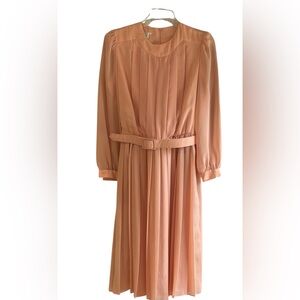 Lady Carol of New York Petites vintage peach polyester pleated belted dress